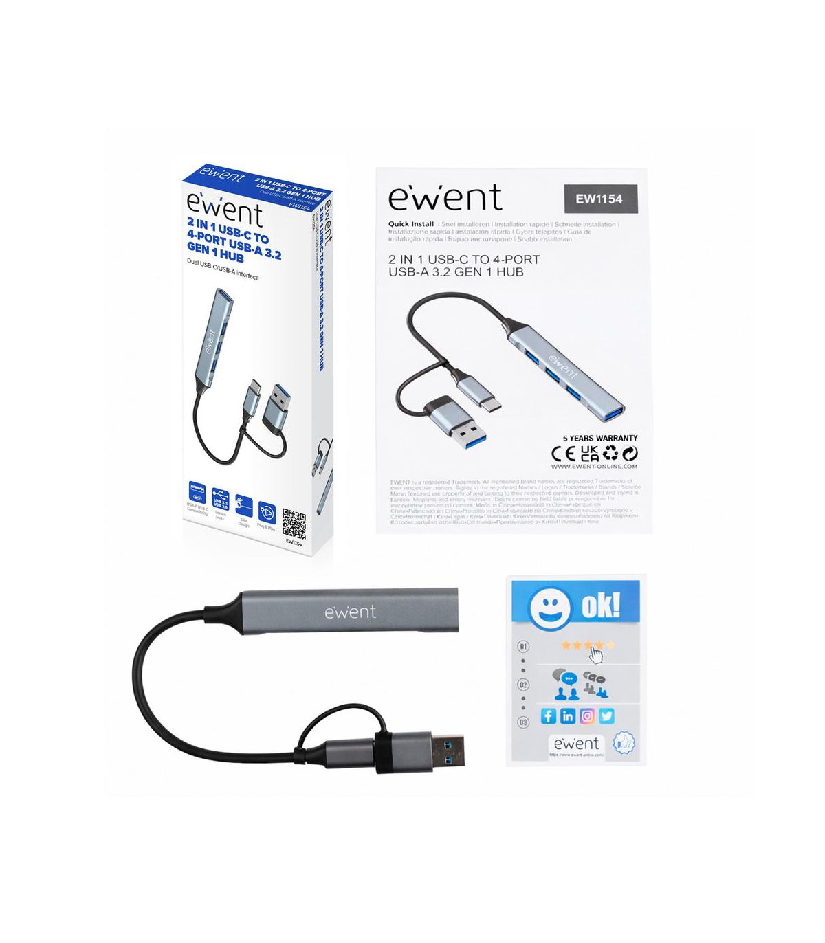 Hub ewent usb tipo c - usb 3.2 4 en 1