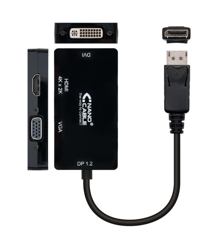 Conversor displayport a vga - dvi - hdmi nanocable 15cm -  macho - hembra