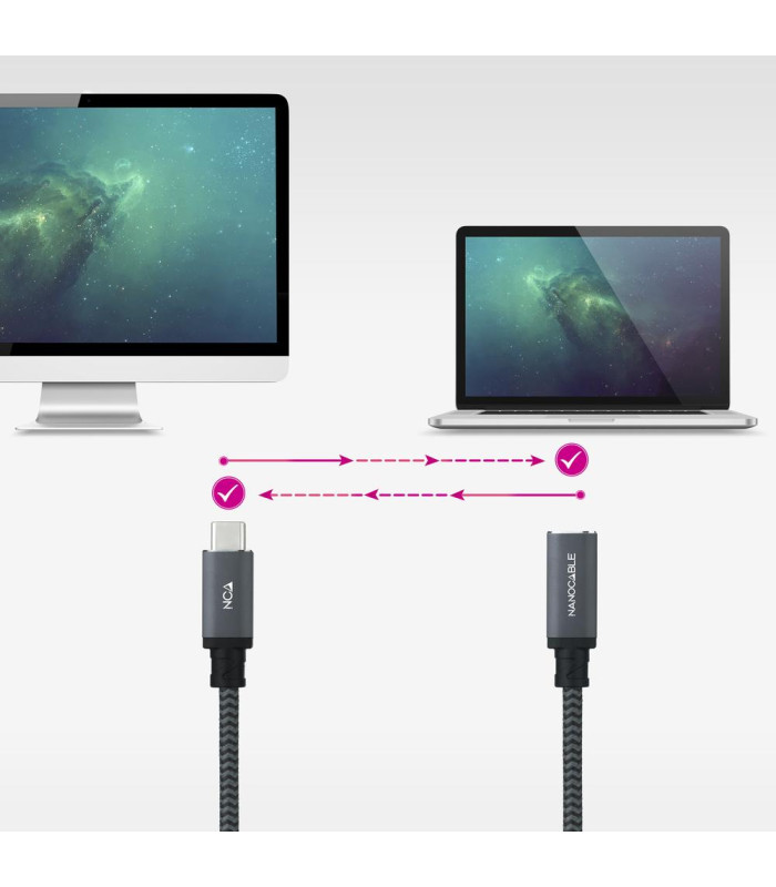 Cable nanocable usb 3.2 gen2x2 20gb 100w c - m - h 1.5m alargador usb - c algodon