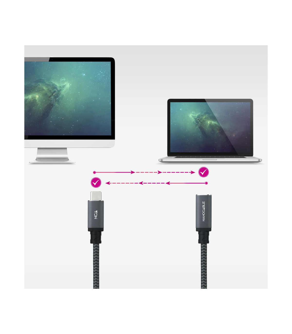 Cable nanocable usb 3.2 gen2x2 20gb 100w c - m - h 1.5m alargador usb - c algodon