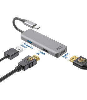 Adaptador act connectivity usb - c a 2 hdmi 4k - usb a