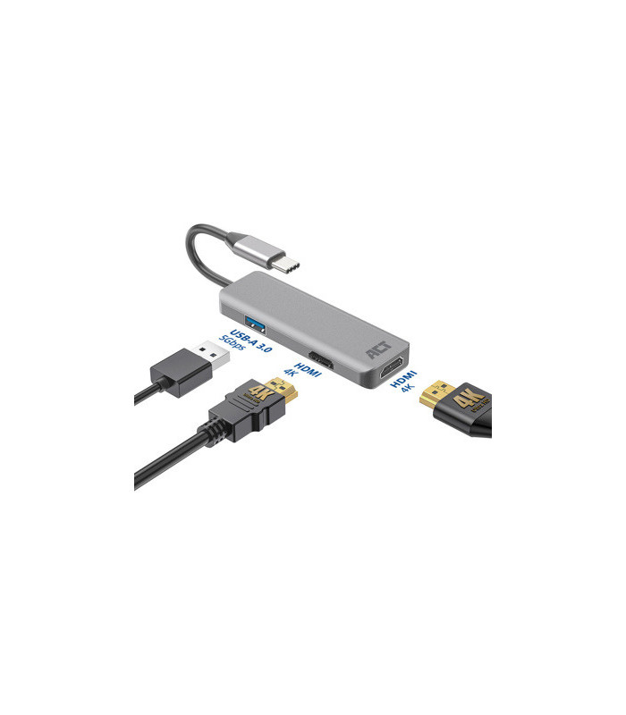 Adaptador act connectivity usb - c a 2 hdmi 4k - usb a