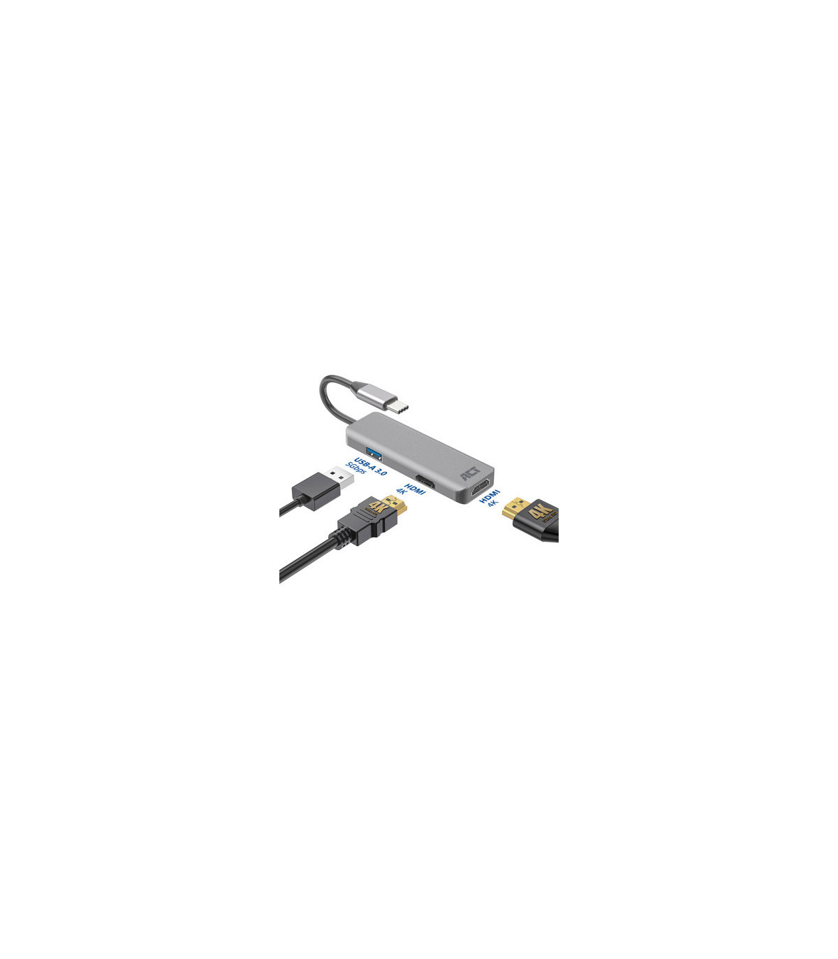 Adaptador act connectivity usb - c a 2 hdmi 4k - usb a