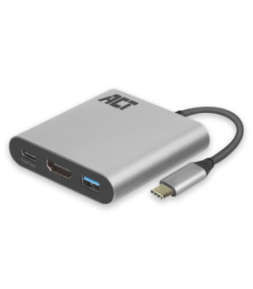 Adaptador act connectivity usb - c a hdmi - usb a - usb - c pd