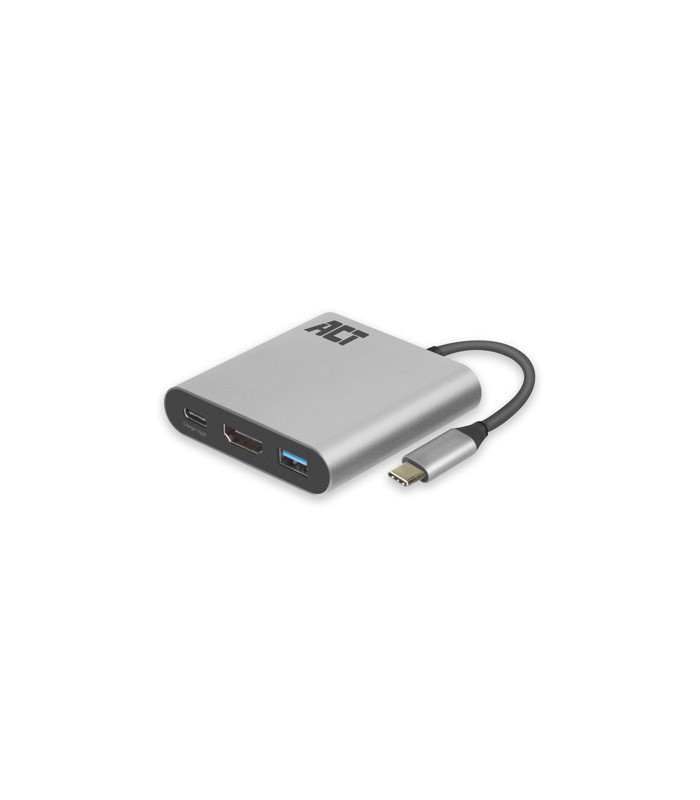 Adaptador act connectivity usb - c a hdmi - usb a - usb - c pd