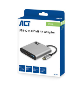 Adaptador act connectivity usb - c a hdmi - usb a - usb - c pd