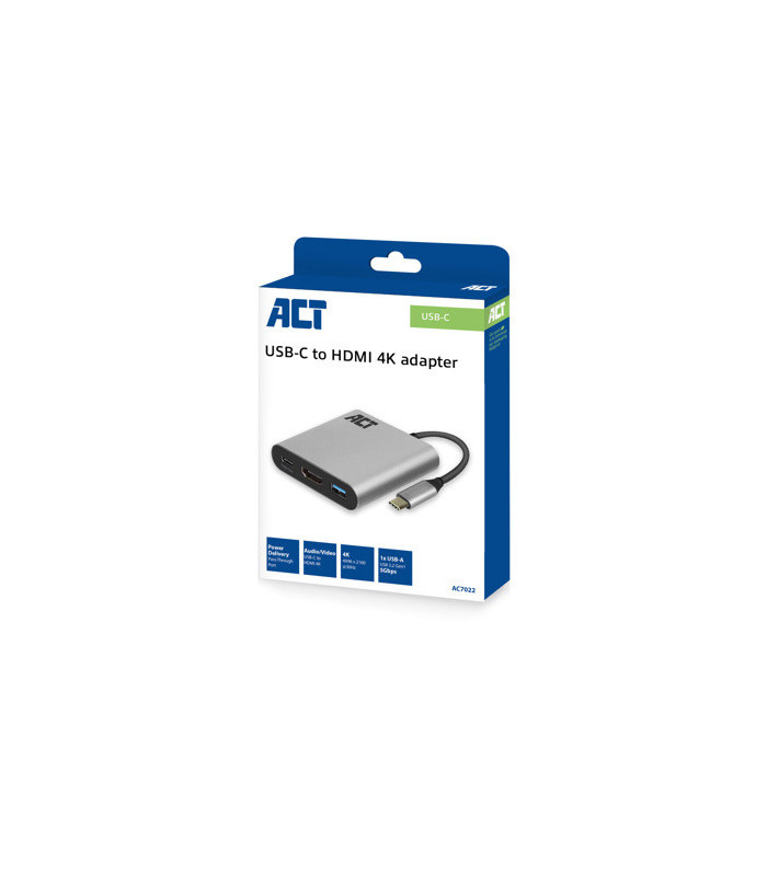Adaptador act connectivity usb - c a hdmi - usb a - usb - c pd