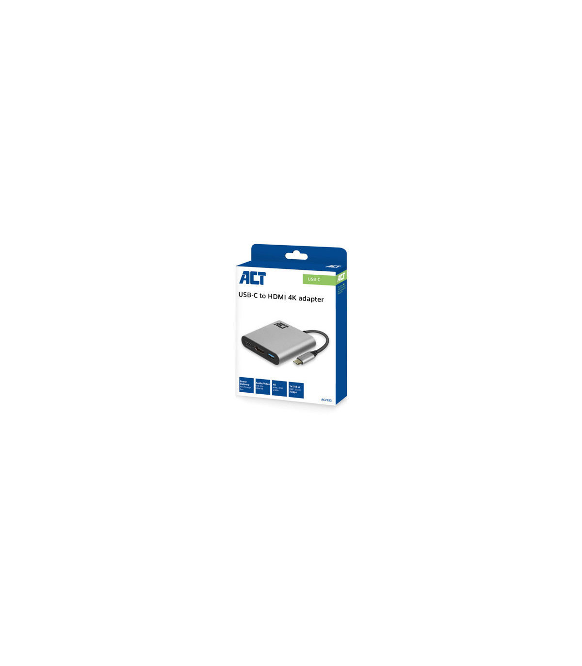 Adaptador act connectivity usb - c a hdmi - usb a - usb - c pd