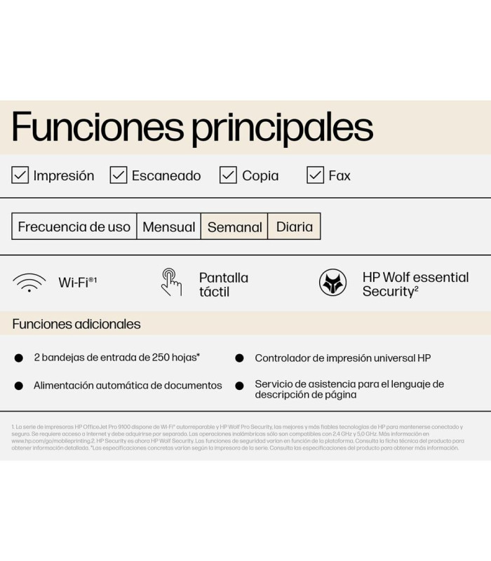 Multifuncion inyeccion hp officejet pro 9125e color fax -  a4 -  22ppm -  usb -  red -  wifi -  duplex todas las funciones