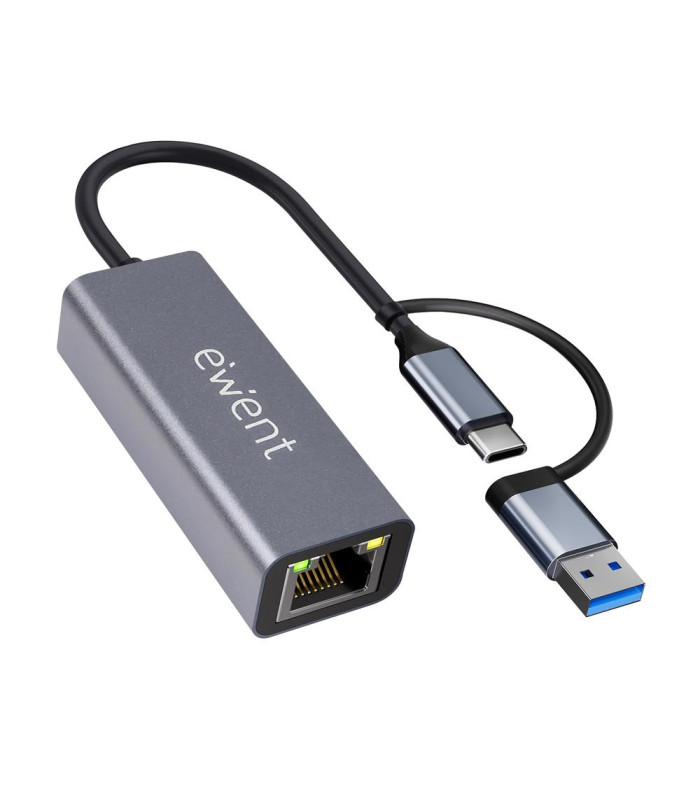 Adaptador de red usb tipo c - usb 3.2 a rj45 ewent 15cm -  macho - hembra -  gris